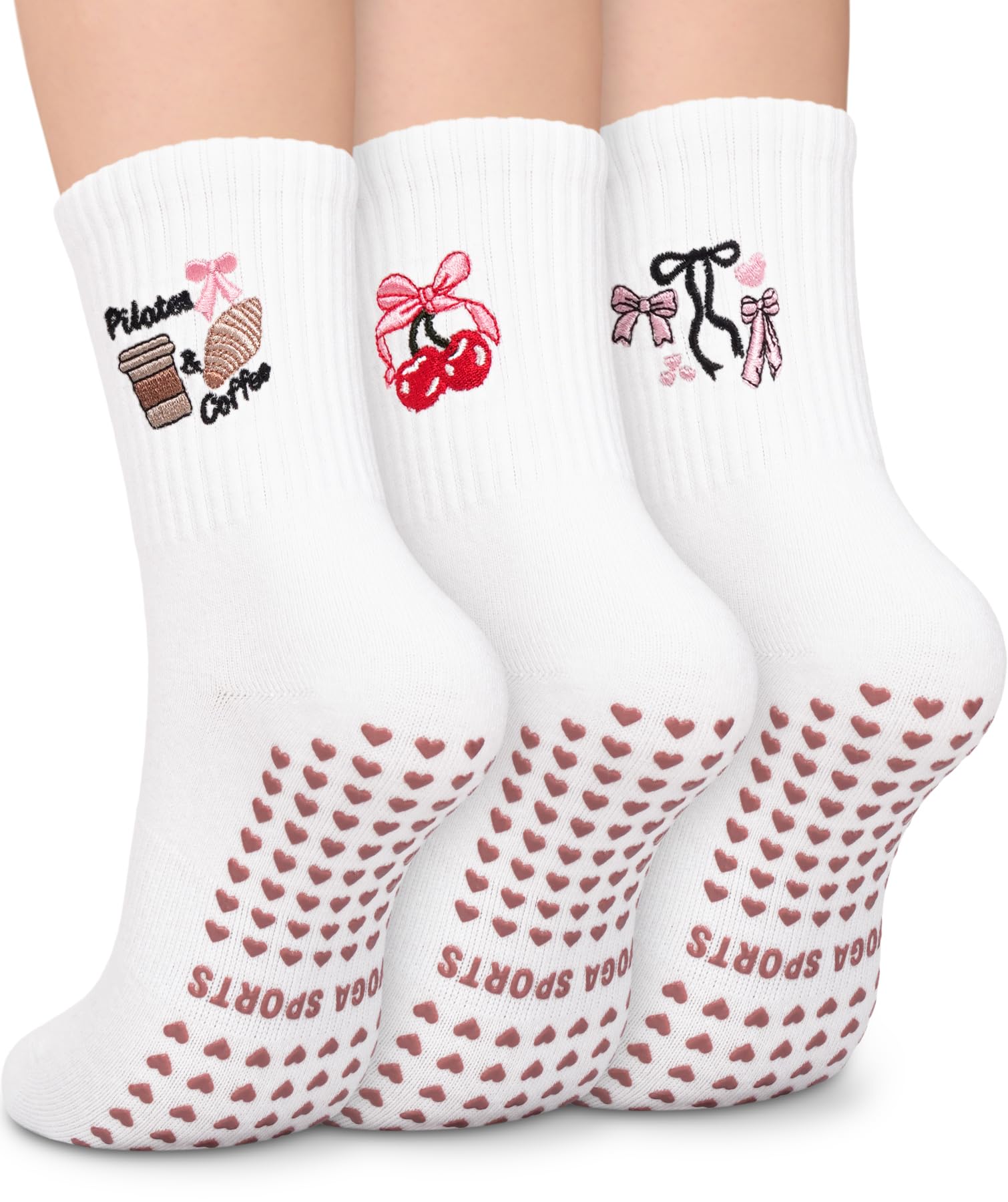 Pilates Socks for Women, Non Slip Grip Socks for Yoga, Barre, Hospital, Grippy Socks Womens Gifts, 4 Pairs