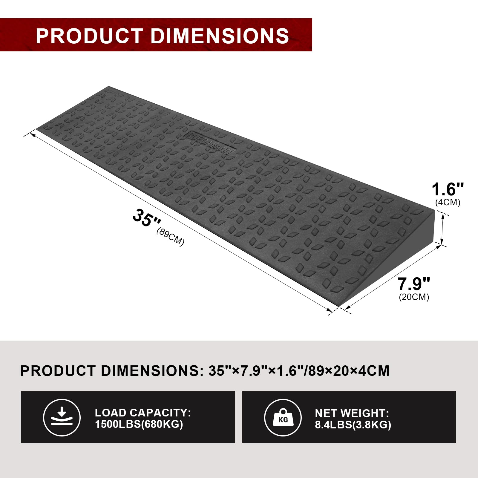 Ruedamann Rubber Threshold Ramp, 1.6