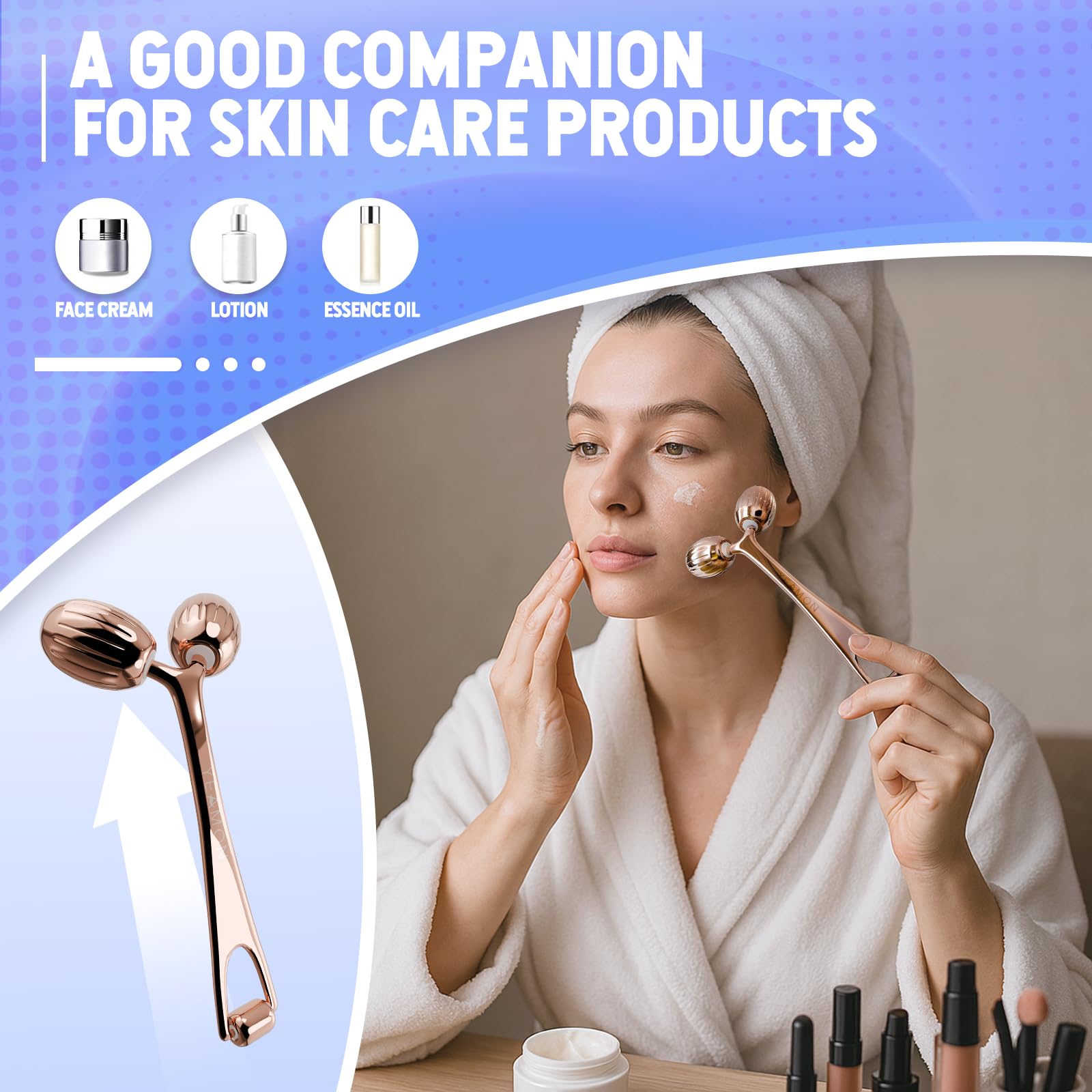 Yeamon Gua Sha - Juego de herramientas faciales y rodillo facial, herramienta de masaje facial para rutina de cuidado de la piel de las mujeres, rodillo de acero inoxidable refrescante para esculpir
