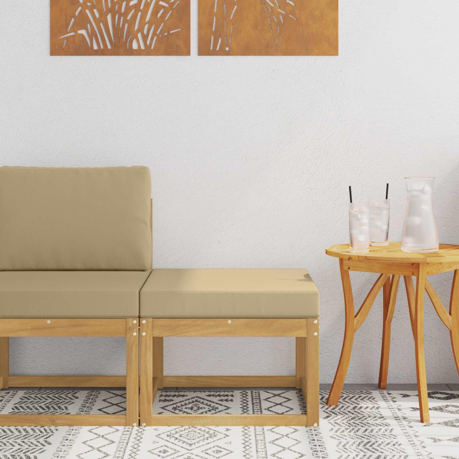 Taboret outdoorowy z litego drewna akacjowego, z poduszką do siedzenia, 59 x 59 x 37 cm, odporny na warunki atmosferyczne, modułowy, na taras, balkon, do ogrodu, wypoczynku, wygodny