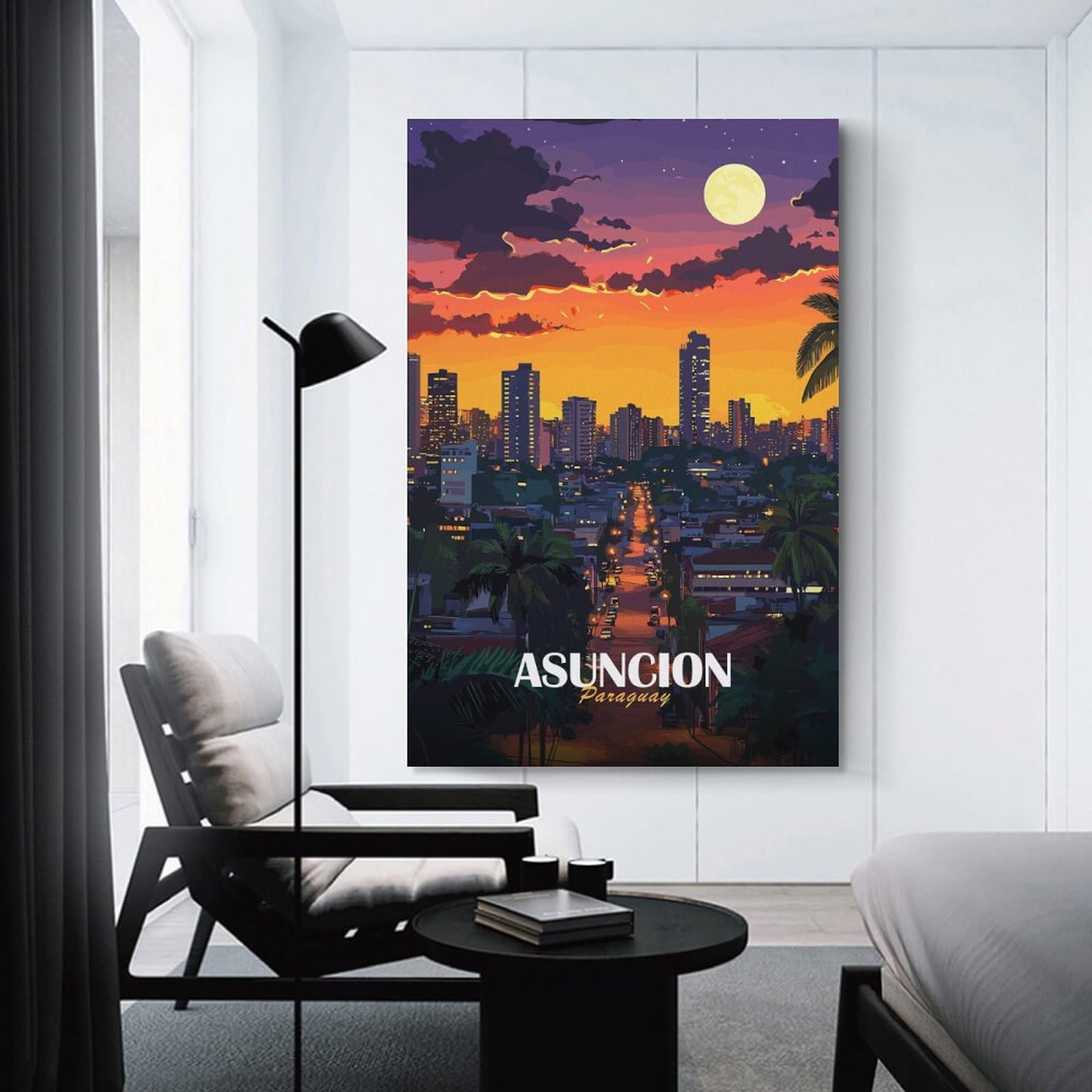 Junmoney Asuncion, Paraguay Cityscape at Night Home Decor Wall Art, 20x30inch(50x75cm), for Wall Displays, Bedrooms Or Room Updates, Ideal for Building A Coordinated Art Wall