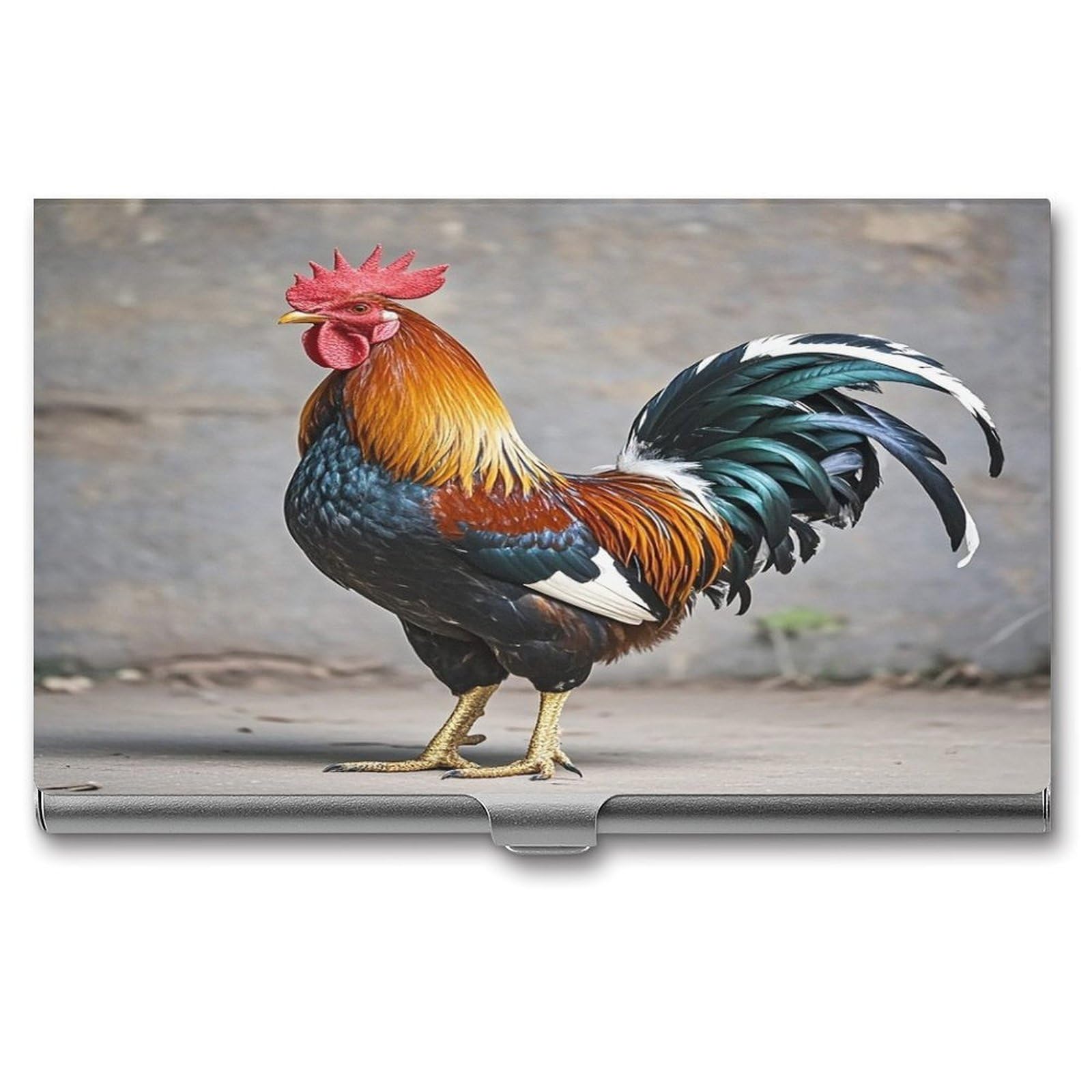 FekiLoot Rooster Business Card Holder for Men Women Metal Slim Organizer Business Card Carrier Wallet Name Cards Holder Retro Slim Pocket Purse Small Portable Card Case