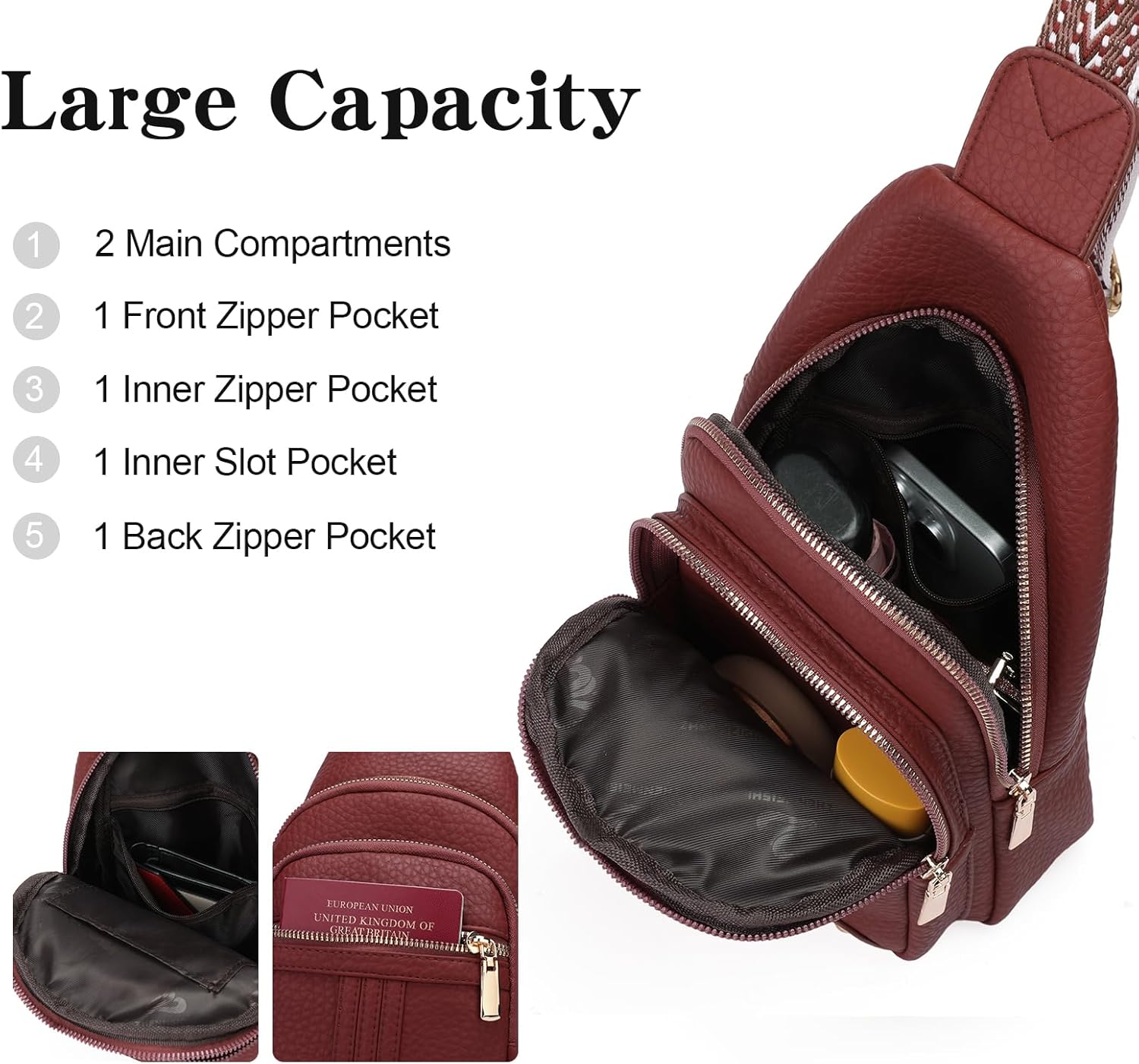 GAEKEAO Sling Bag for Women Crossbody Bags Fanny Pack Vegan Leather Chest Bag Travel Shoulder Belt Purse Backpack Gifts - Image 3