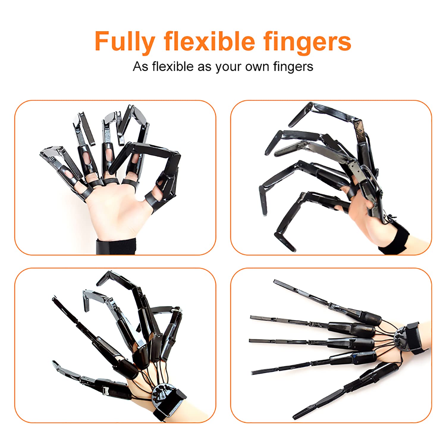 LONGLU Halloween Wearable Articulated Finger Extensions Skull Bone Fingers Prop Claw Gloves, Ein Paar Devil Claws Cosplay Handschuhe Fit for All Finger Flexible Spider Hand Claws (Schwarz)