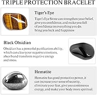 Vista 3 de Denchy Triple Protection Bracelet, Tigers Eye - Black Obsidian and Hematite Beaded Bracelets for Men Women, Tourmaline Spiritual Natural Crystal