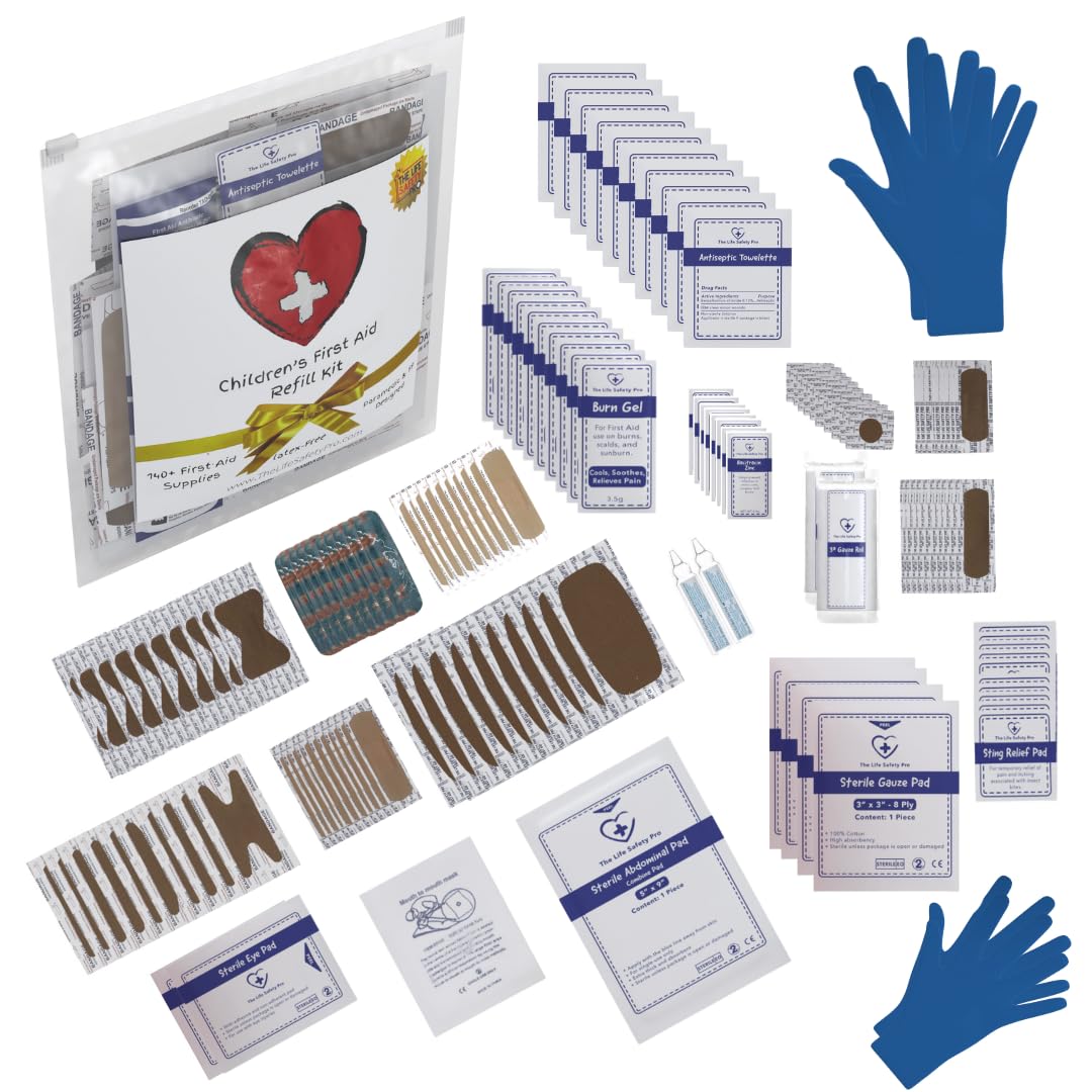 Children's First Aid Kit Refill - Xtra Large Size - 145 First Aid Supplies to Refill 2 Medium First Aid Kits from The Life Safety Pro