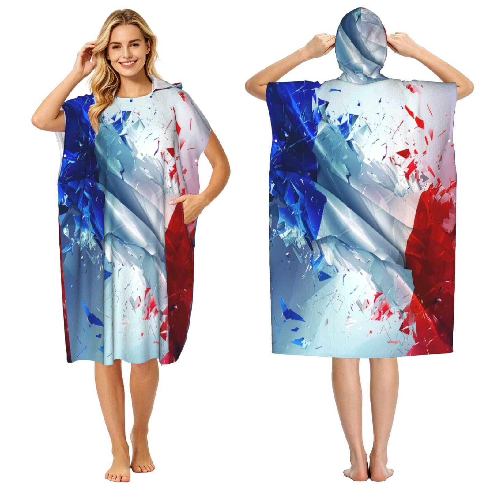 DTHKJNLSF France Flag Adult Hooded Beach Poncho Towel