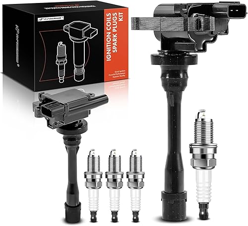 A-Premium 2 bobinas de encendido y 4 bujías de iridio compatibles con Mitsubishi Outlander 2003, Mirage 1997-2002, Lancer 2002-2007, Eclipse