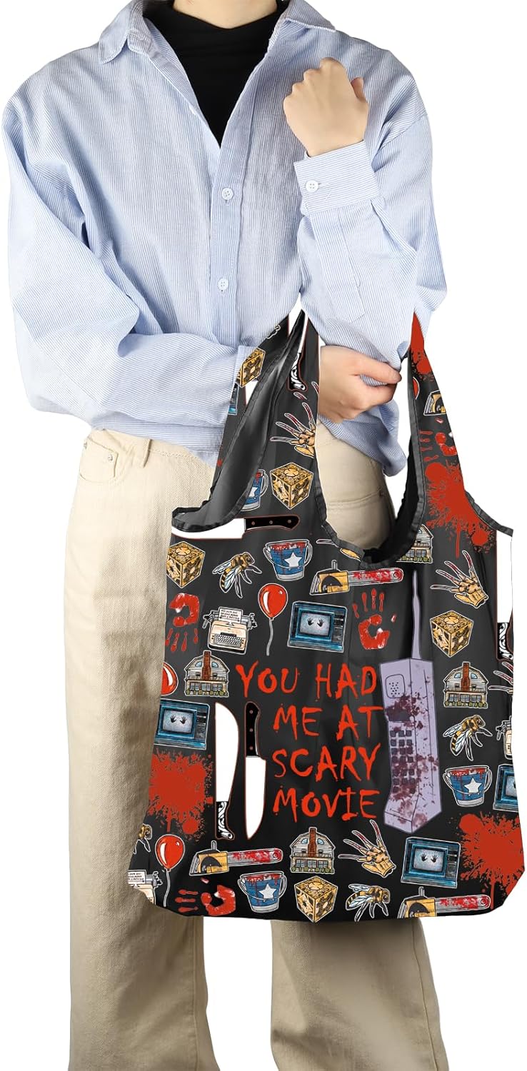 CMNIM Horror Merch Gifts You Had Me At Scary Movie Foldable Shopping Bag Killer Movie Gifts for Fans Grocery Bag - Image 3