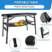 Vista 3 de Juego de mesa y taburete plegable portátil, mesa plegable ligera y taburete plegable para camping, picnic, playa, pesca, mesa resistente
