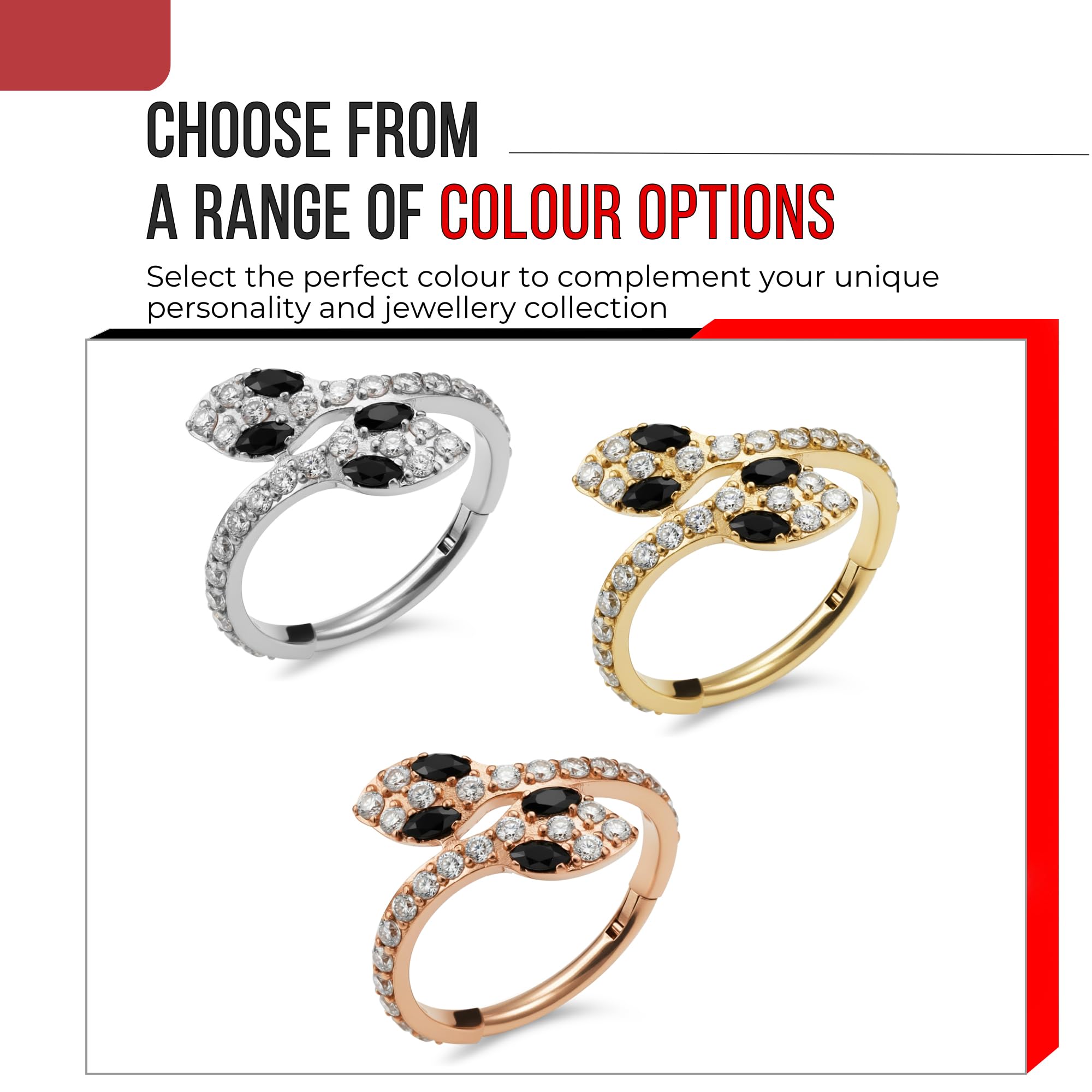 Twin Snake Cz Stone 316L acciaio chirurgico incernierato segmento clicker anello/cerchio cartilagine – Daith hoop/camera anello/helx anello – 16 Gauge Hoop