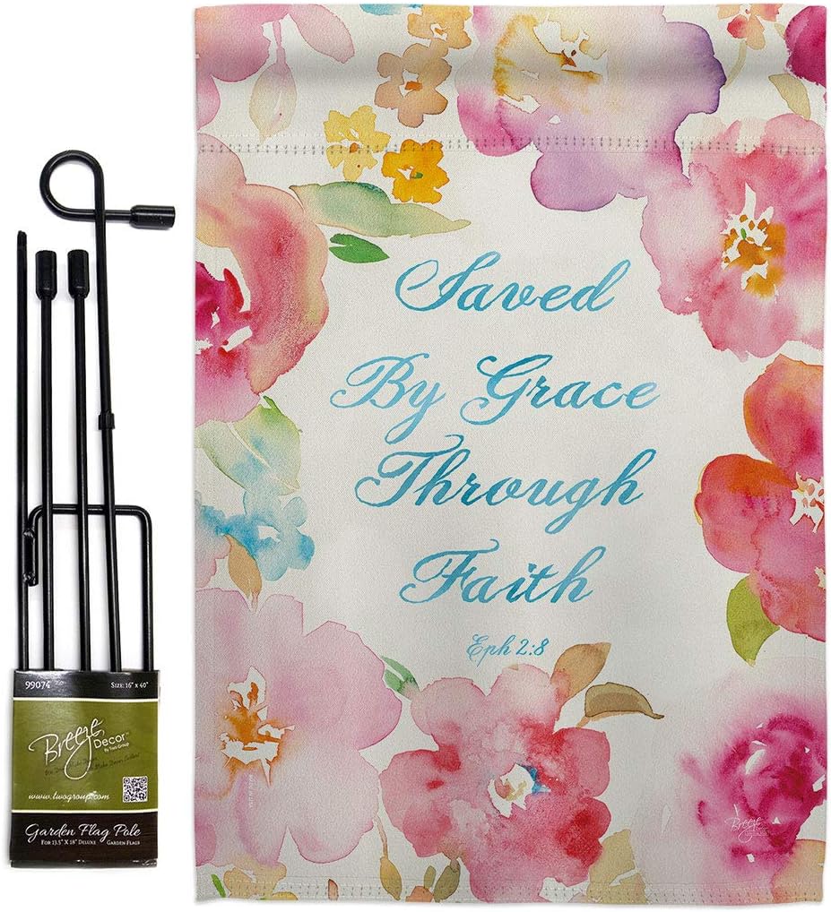 Saved by Grace Garden Flag Set Mailbox Hanger Religious Bible Verses Bless Faith Thank Hope Pray Christian Religion Small Decorative Gift Yard House Banner Double-Sided Made In USA 13 X 18.5