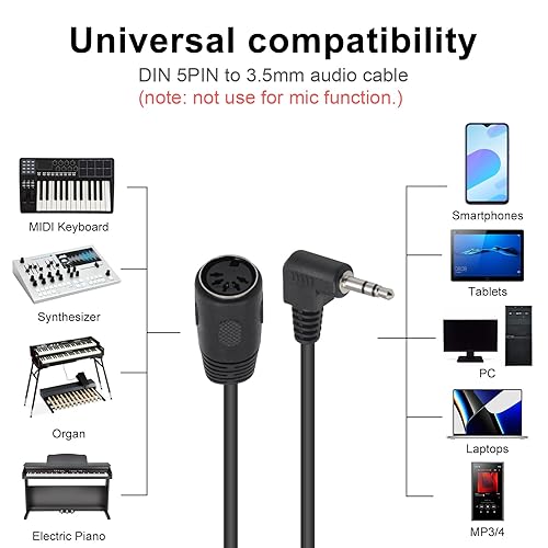 Miniatura 4 de Poyiccot Cable hembra DIN de 0.138 in a 5 pines, hembra DIN de 5 pines a 90 grados, 0.138 in (18 pulgadas), cable estéreo TRS macho de audio estéreo