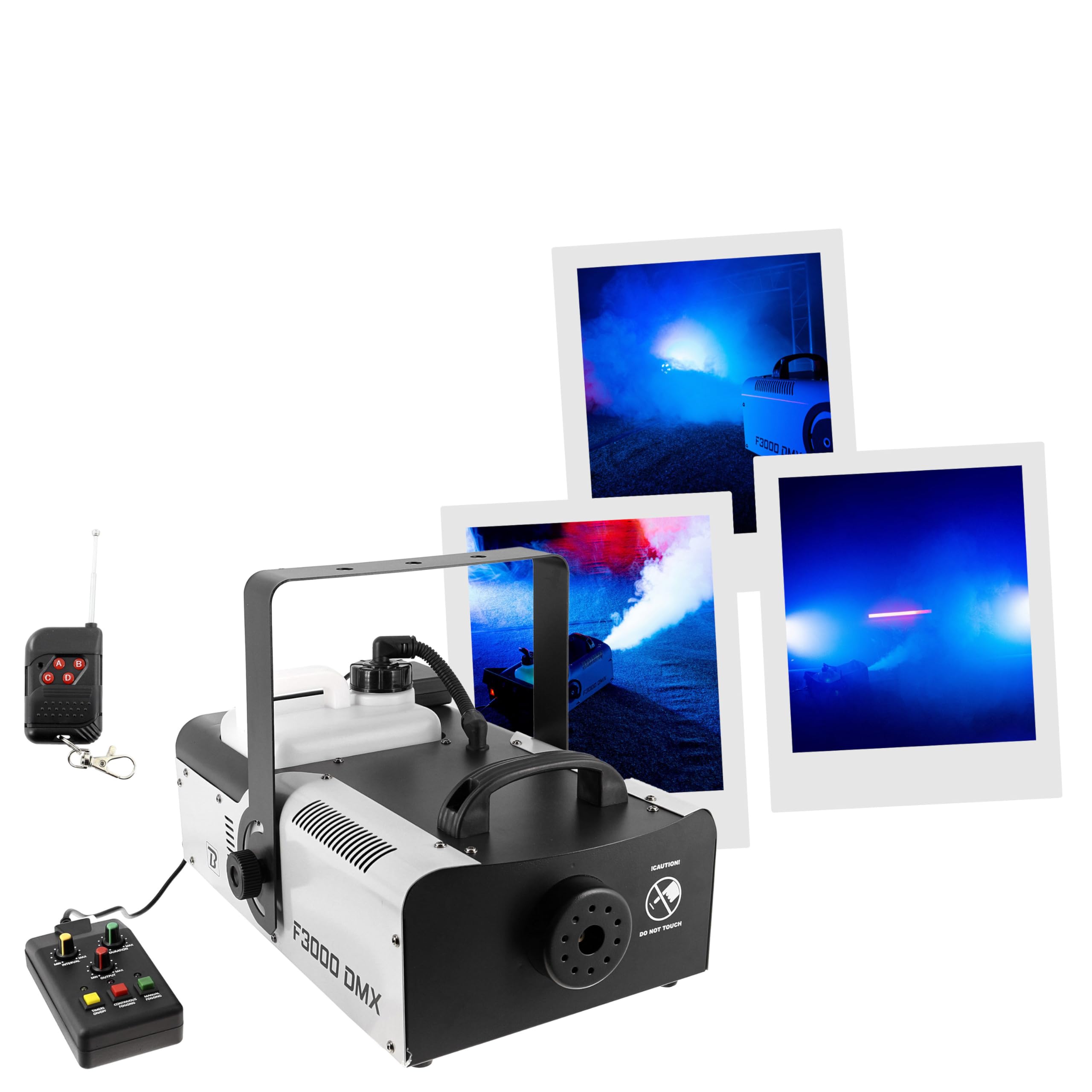 BOOMTONE Machine à fumée F3000 DMX, idéale pour mariage, soirées à thèmes, discothèque, fournie avec deux télécommandes 1 filaire et 1 sans fil, facile à transporter