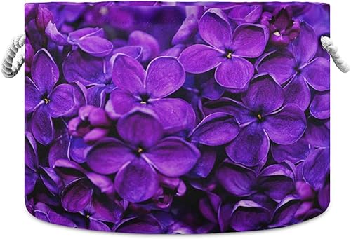 Kigai Cesta de cuerda de algodón floral morado lila de primavera, cesta grande redonda para ropa sucia para bebé, manta de juguete, contenedor de