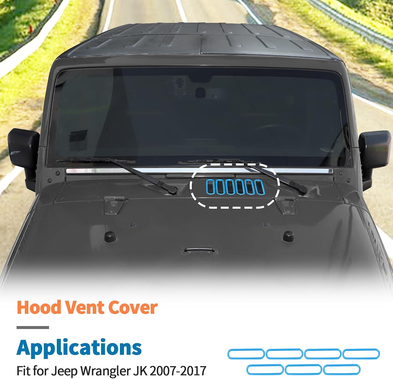 JeCar Light Blue Hood Vent Trim Covers Fit for 2007-2018 Jeep Wrangler JK JKU 2/4-Door Exterior Accessories
