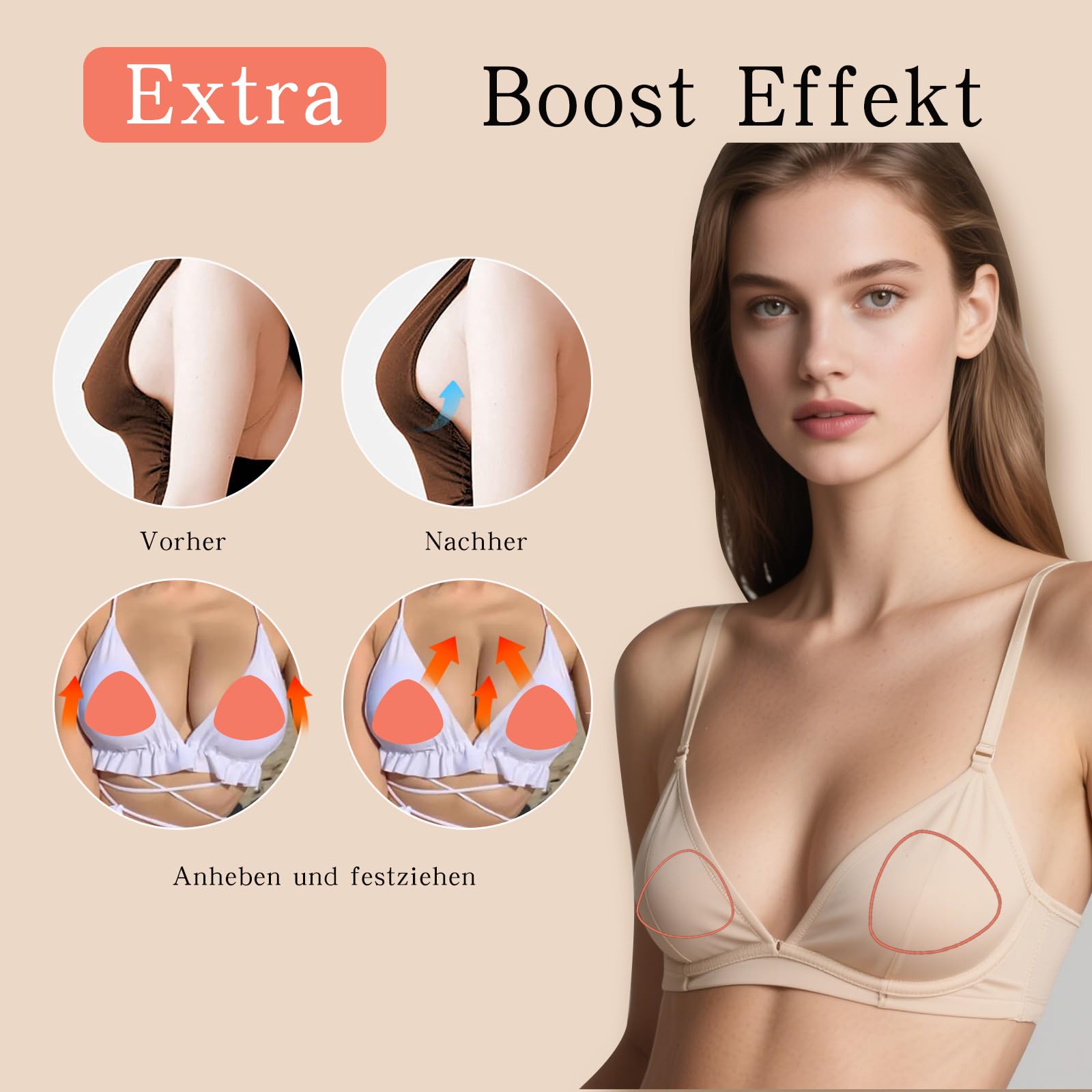 Klebe-BH Push Up Pads Doppelseitig Klebe-BHS Große Brust Sticky Bra Nippelpads 2 Paare BH Einlagen Push Up BH für Frauen, A-D Cup Ultra-Sofortige Hebung, für Sport-Badeanzüge, Kleid