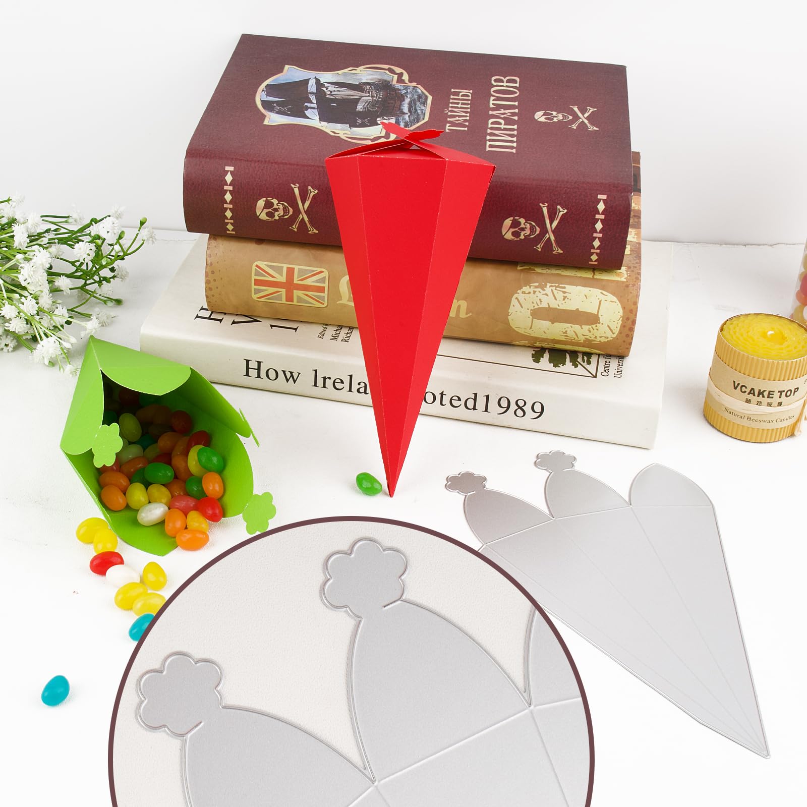 BETESSIN Fustelle Stencil Cutting Dies Scatola School Cone Compleanno Bomboniere Cono Artigianato