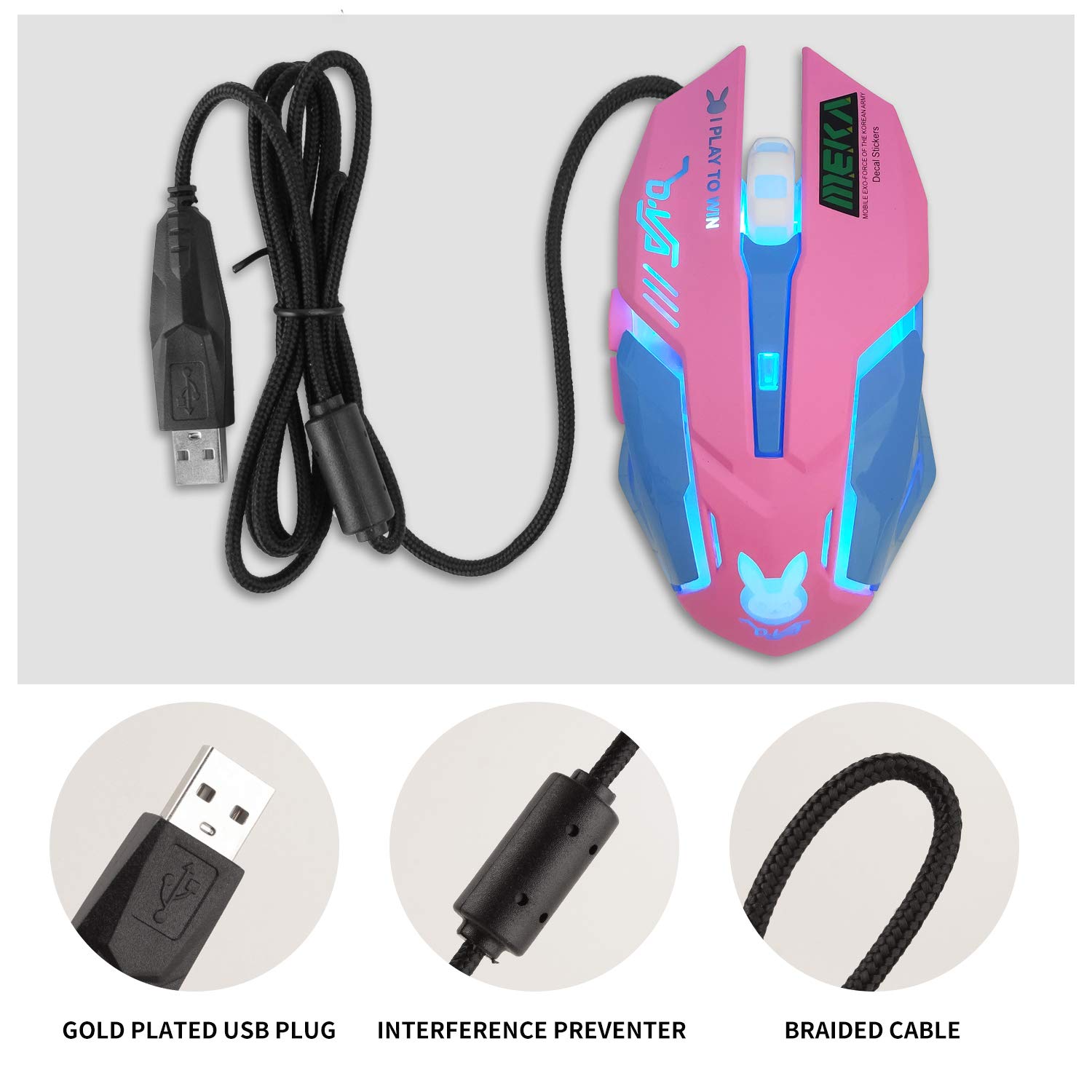 IULONEE Mouse USB C Cablato, Clic Silenzioso Ergonomico Tipo C Mouse da Gaming RGB Regolabile 2400 DPI, 6 Pulsanti, 7 Colori Retroilluminato Ottico Tipo C Mouse per Computer PC Laptop (Pink