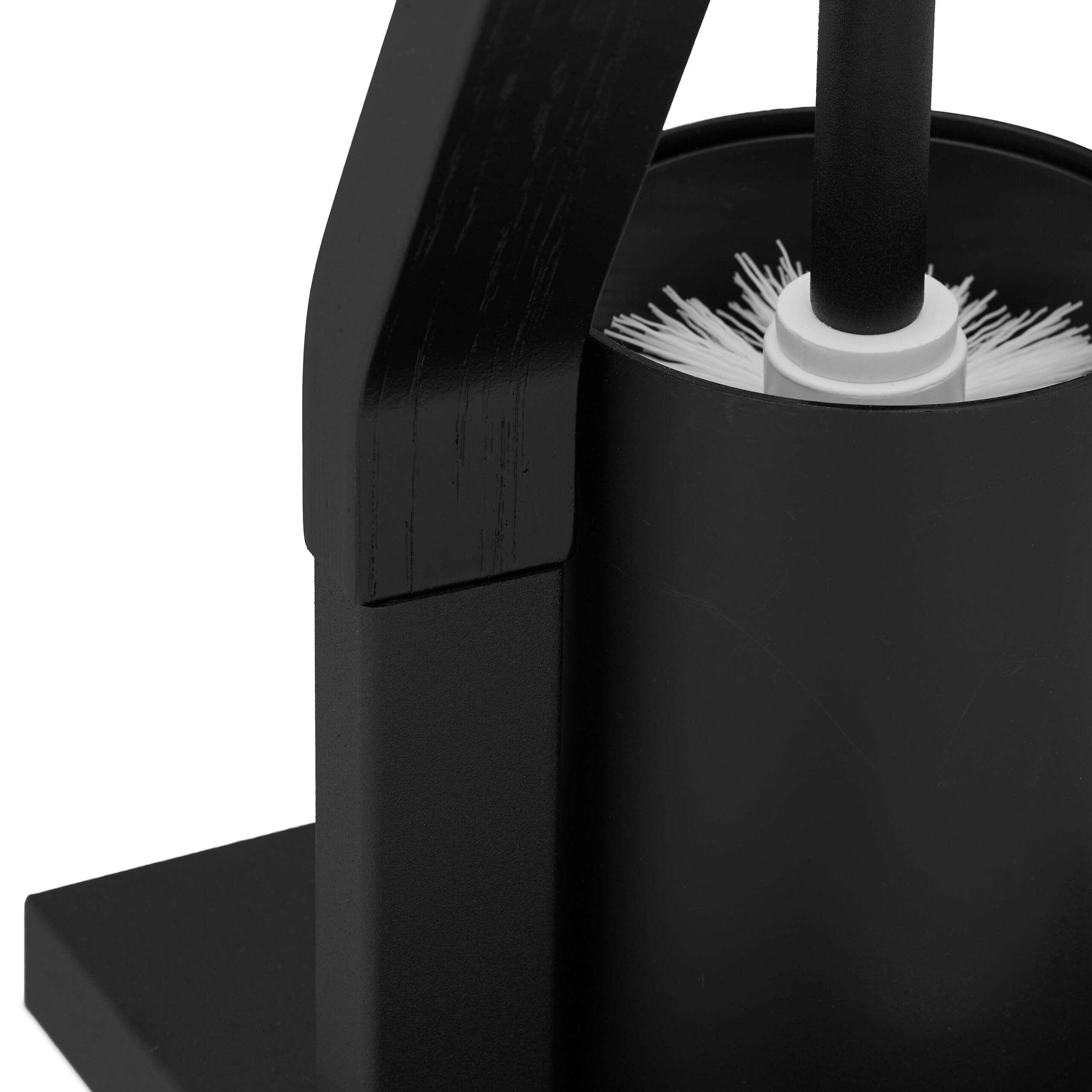 Relaxdays Escobillero Portarrollos WC de Pie, Diseño Zigzag, Soporte Escobilla y Papel Baño, 75x18,5x18,5 cm, Negro