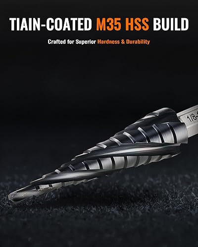 Miniatura 3 de ZELCAN Broca escalonada de cobalto M35 de 13 tamaños, broca de 18 a 12 pulgada de cuatro espirales para metal, broca escalonada HSS recubierta de