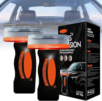 2PCS Glass Emulsion Cleanerr,Glass Oil Film Remover for Car,Roll-On Glass Compound with Cleaning Board,Removes Oil Film & Smudges,Universal Anti-Rain Fog BrushOil Film Remover for Car Windshield100g