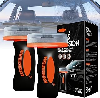 2PCS Glass Oil Film Remover for Car,Roll-On Glass Compound with Cleaning Board,Removes Oil Film & Smudges,Universal Anti-Rain Fog BrushOil Film Remover for Car Windshields and Windows(100g)