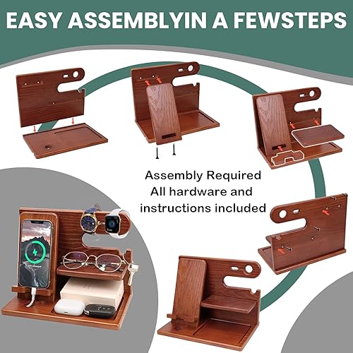 Miniatura 6 de Estación de acoplamiento de madera para teléfono, soporte para llaves, mesita de noche, regalo de aniversario para esposa, marido, regalos para