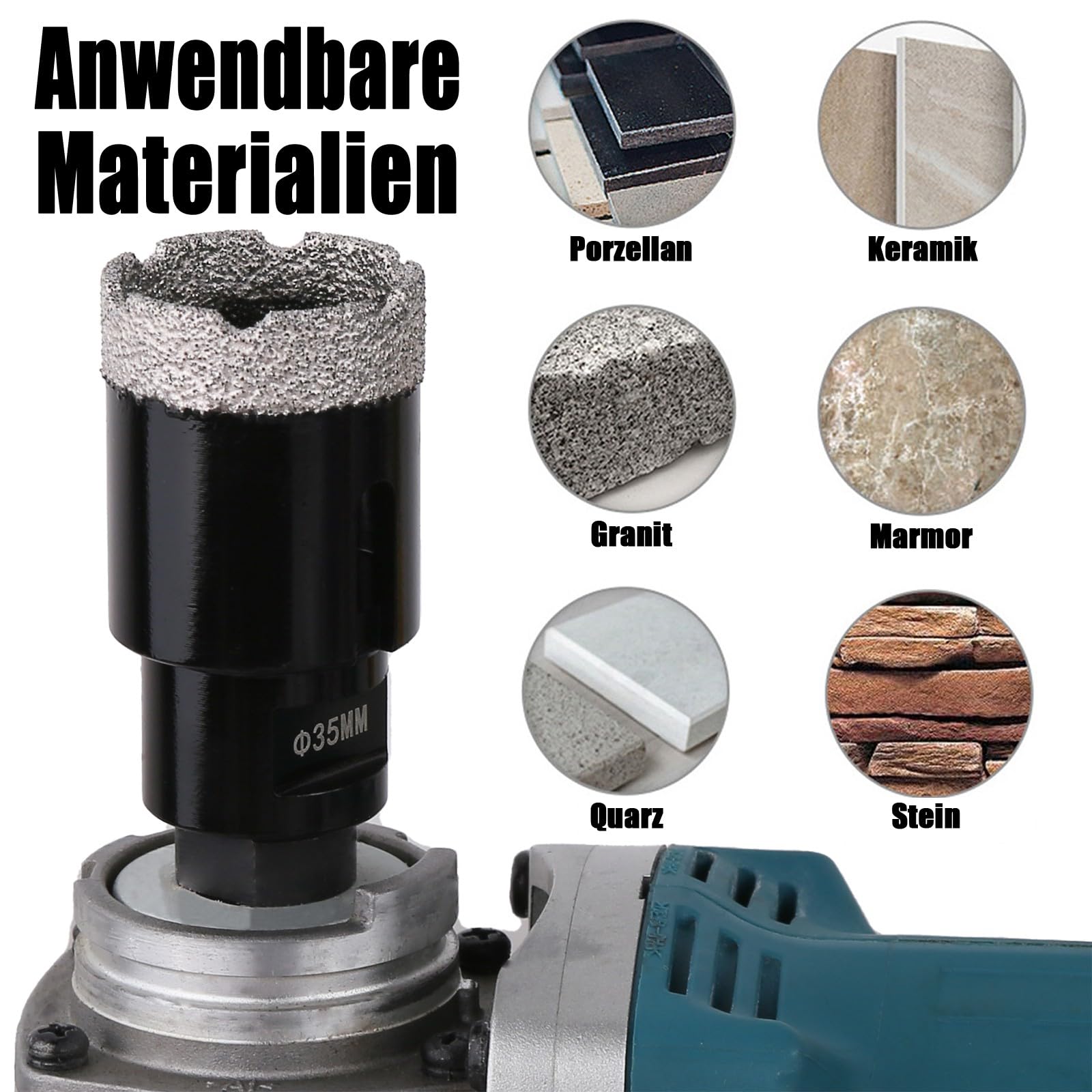 Vearter Diamantkernboor, 72 mm, M14 schroefdraadaansluiting, vacuüm gesoldeerde gatenzaag voor metselwerk, diamantboorkroon voor tegels, marmer, graniet, porselein, beton en kwartssteen