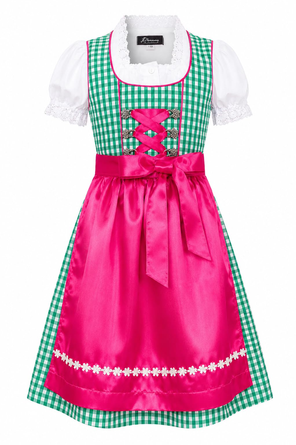 Ramona Lippert Kinderdirndl Mia Grün 3-teilig mit Satin-Schürze und Bluse