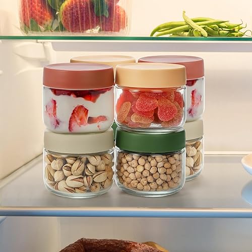 Miniatura 7 de Paquete de 8 recipientes de avena durante la noche con tapas, tarro de almacenamiento de yogur de vidrio transparente de 10 onzas, tarro de cristal