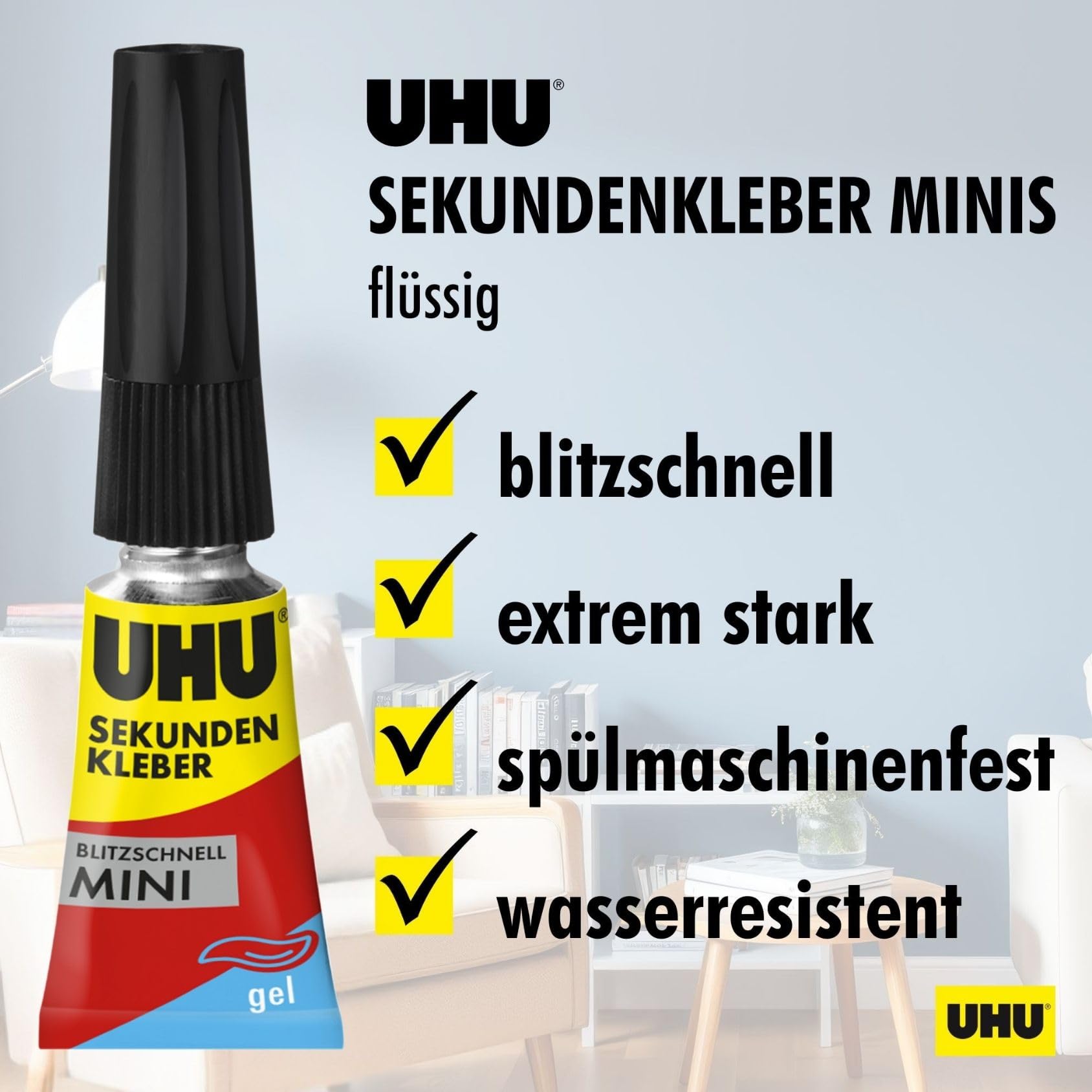 UHU ‎50820 supercolla istantanea ultra veloce MINIS Gel – colla gel super veloce ed estremamente forte in pratici mini tubi, 3 x 1 g