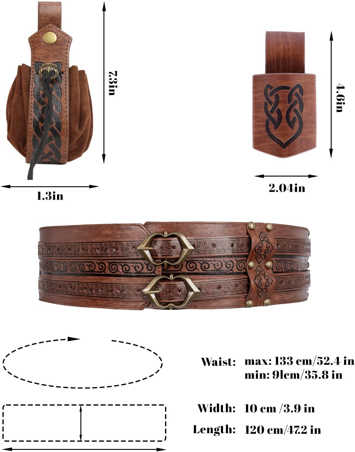 Medieval Viking Wide Belt - Renaissance Faux Leather Pirate Belt Pouch for Men & Women LARP, Halloween, Cosplay Party - Image 4