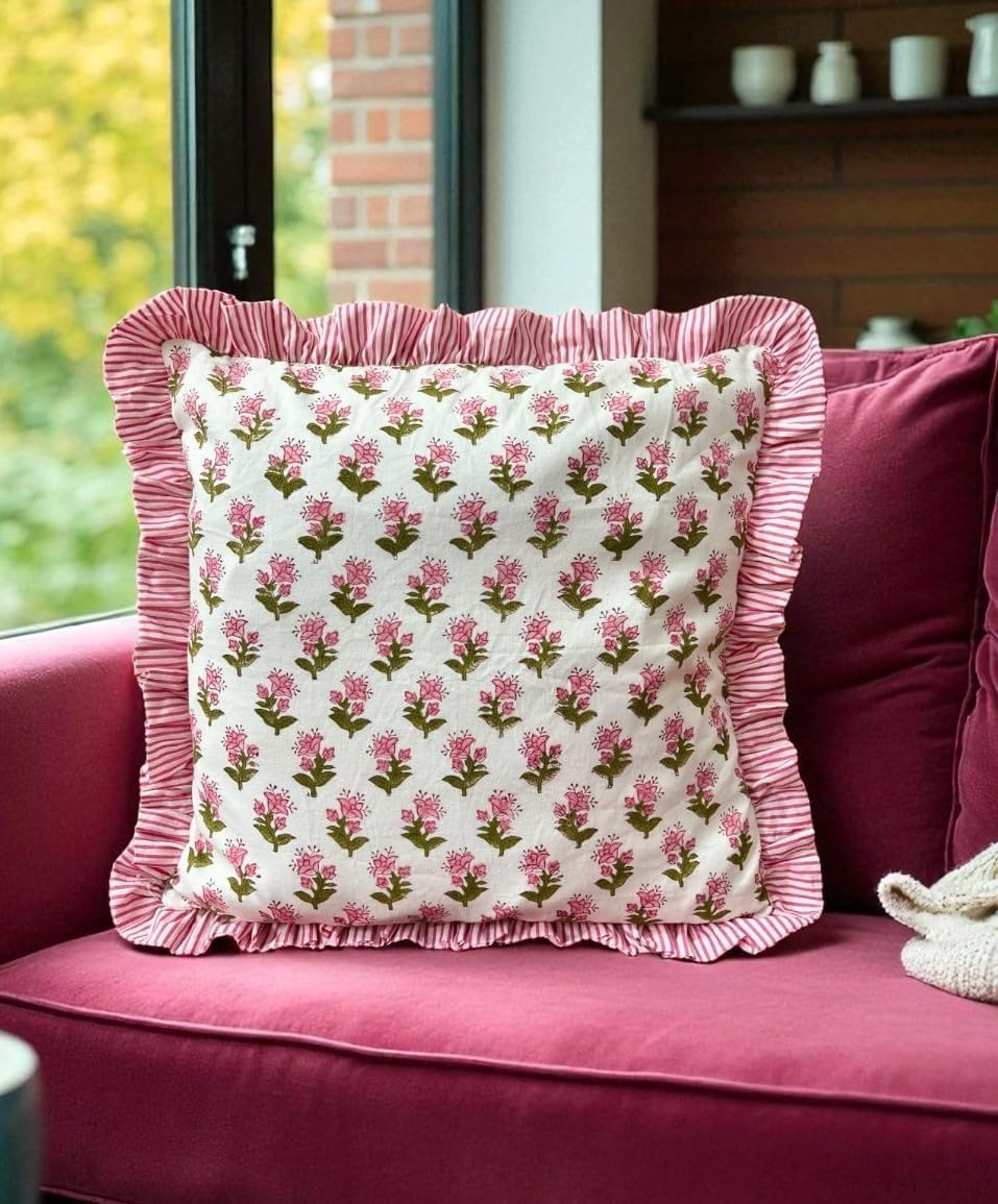 Indian Block Print Cotton Cushion Covers Home Decor Livingroom Pillow Cushion Cover for 20x20, 18x18, 16x16 Farmhouse Pillow Cushioncase (20x20)