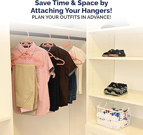 Miniatura 2 de Paquete de 30 perchas de plástico para niños, tallas 8 a 12, pequeñas, preadolescentes, junior, paquete de 30 unidades (melocotón)