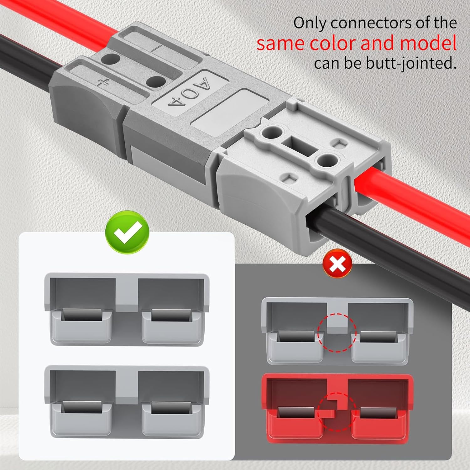 10Pcs 40A 600V Anderson Connector, 9-11AWG 40 Amp Battery Quick Connect/Disconnect Connector Kit for Winch, Trailer, RV, Truck（Grey）