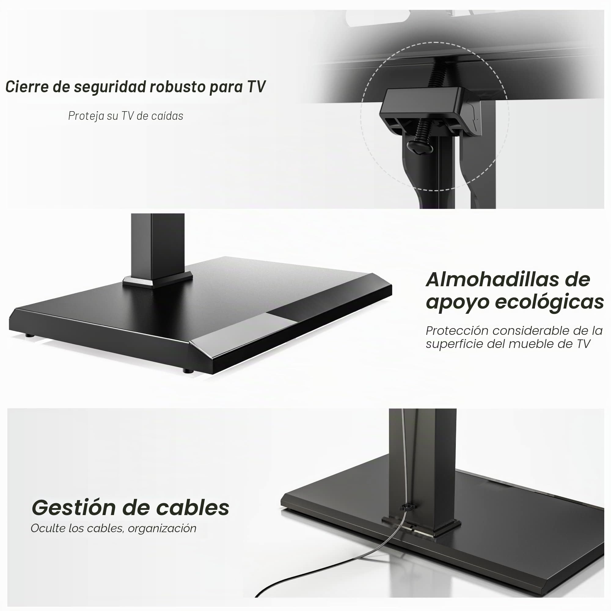 FITUEYES Soporte TV Pie Negro 26-65 Pulgadas con Base Metálica | soporte TV Suelo, Giro y Altura Ajustable, Gestión de Cable, MAX VESA 400×400mm, Capacidad 50kg