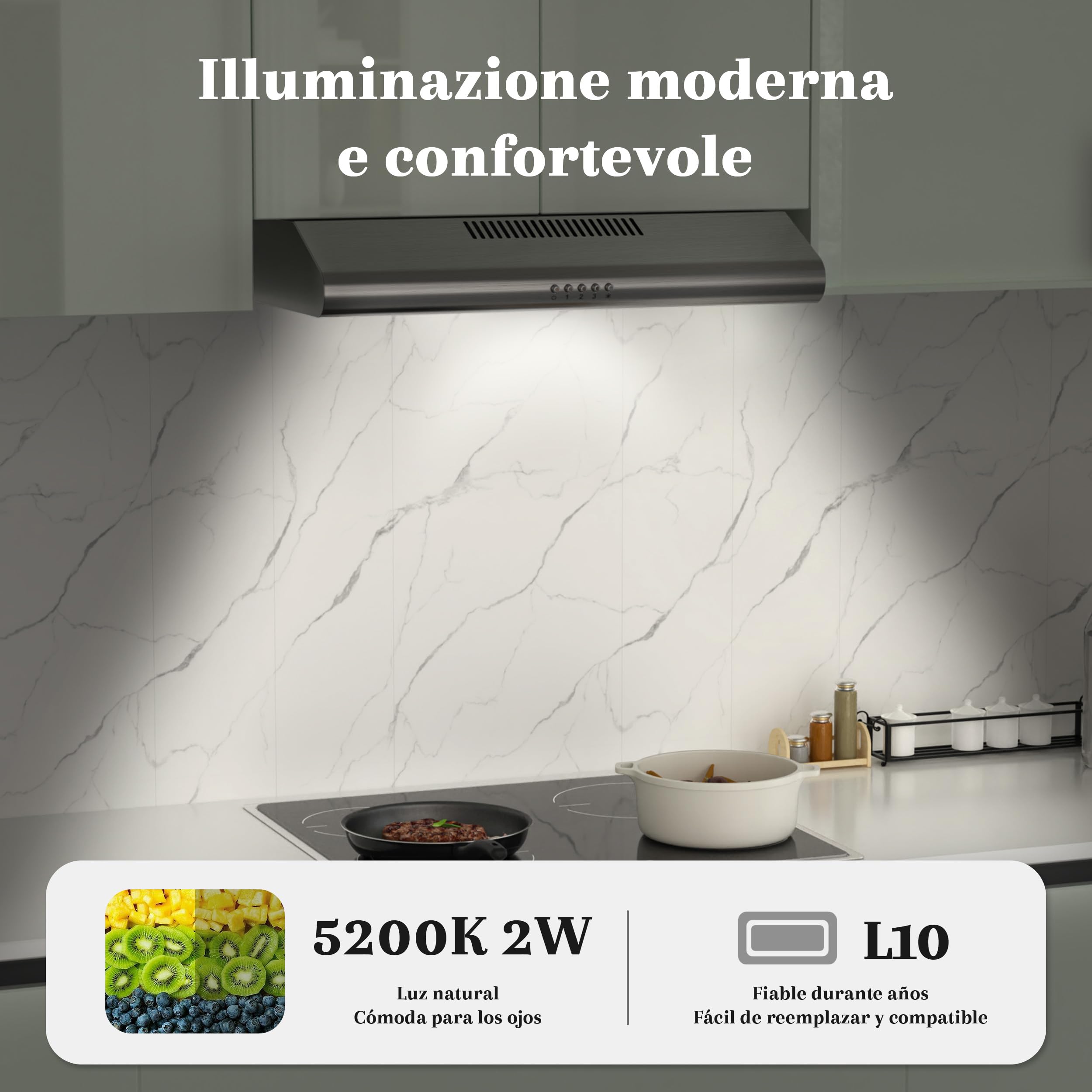 FIREGAS Cappa Aspirante 60 cm in Acciaio Inox, Classe A++ con Motore Brushless, 319m³/h, Ultra Silenziosa 46dB, Scarico Superiore/Posteriore o Ricircolo, 2 Filtri a Carbone Inclusi, LED 2W