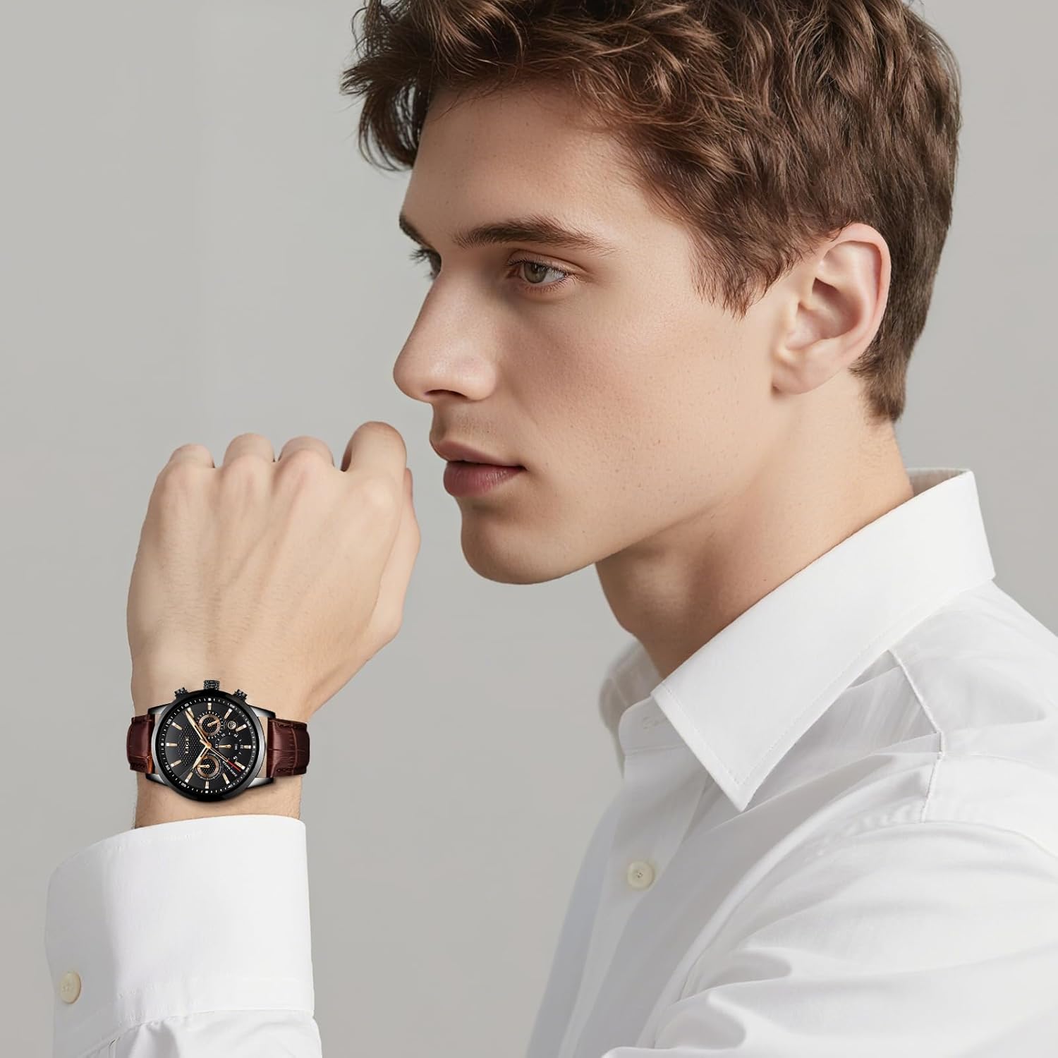 LIGE Wrist Leather Watches for Men Analog Dress Chronograph Waterproof Vintage Work Casual Quartz with Date Display Chronograph Luminous 30M Water Resistant Business Classic Mens Watch
