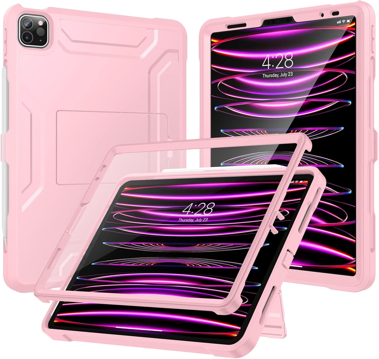 Soke Case for iPad Pro 11 Inch 2022/2021/2020/2018/iPad Air 5th/4th Generation,Built-in Screen Protector - Support 2nd Apple Pencil Charging - Heavy Duty Rugged Protective Kickstand Case - Pink