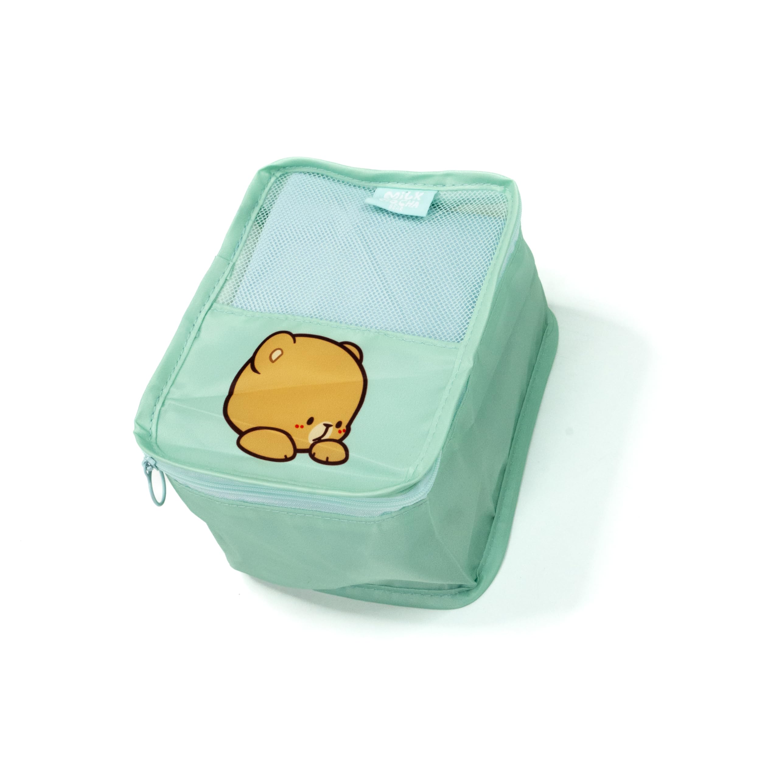 Milch- und Mokka-Reisepackwürfel-Set, autorisiertes Milkmochabear Merchandise-Produkt, 4 Stück, niedlich, bezaubernd, mehrere Größen, Polyester-Aufbewahrungs-Organizer für Gepäck, Koffer, Rucksack,