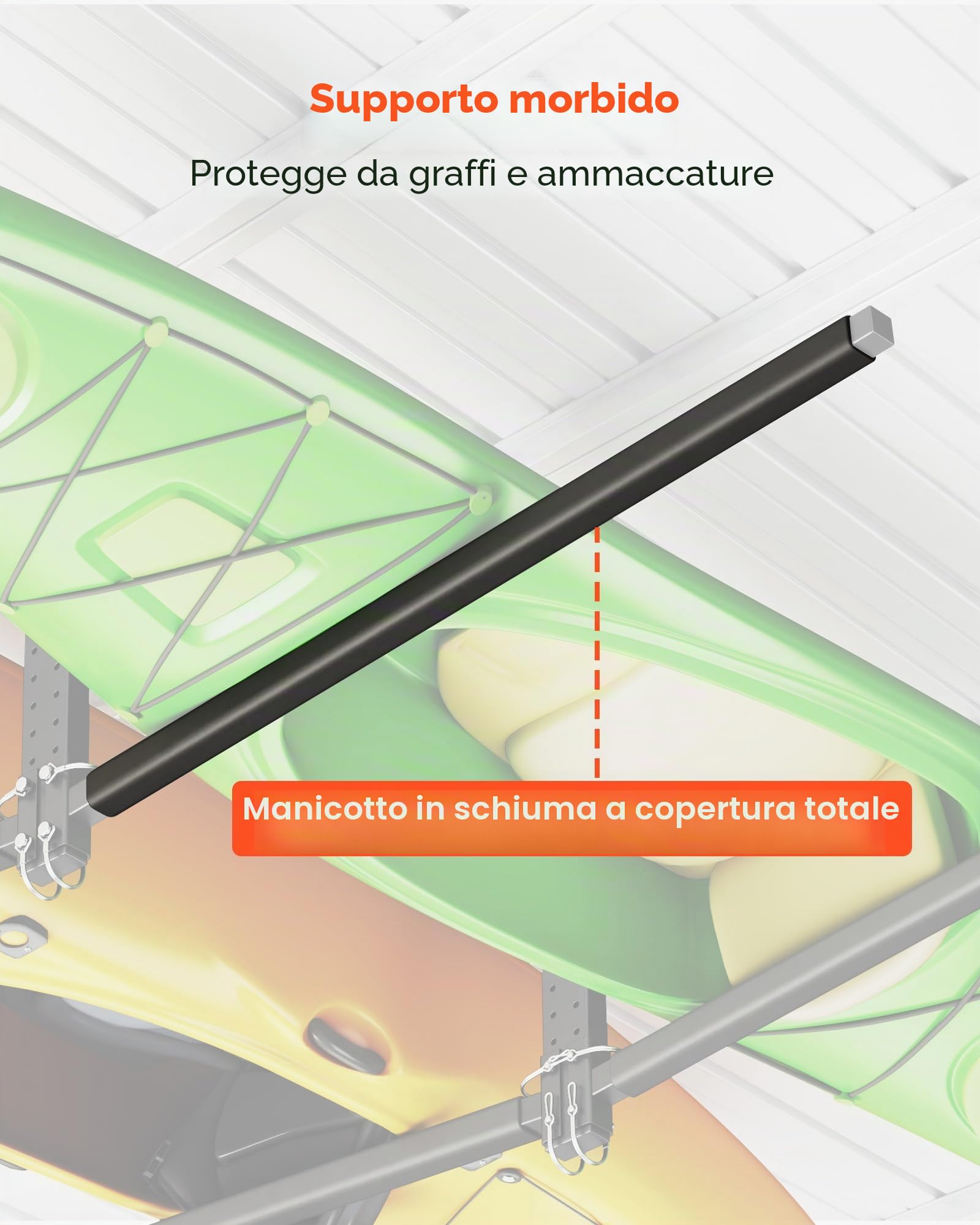 VEVOR Supporto da Soffitto per Kayak 2 pezzi, Supporto Barra Regolabile per Kayak Salvaspazio per Deposito Canoa SUP Tavola da SUP Paddleboard, Barra da Soffitto per Garage Carico max. 113,4 kg