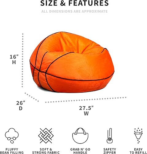 Miniatura 3 de Big Joe Puf deportivo de tamaño infantil, felpa de baloncesto, poliéster suave, 2.5 pies
