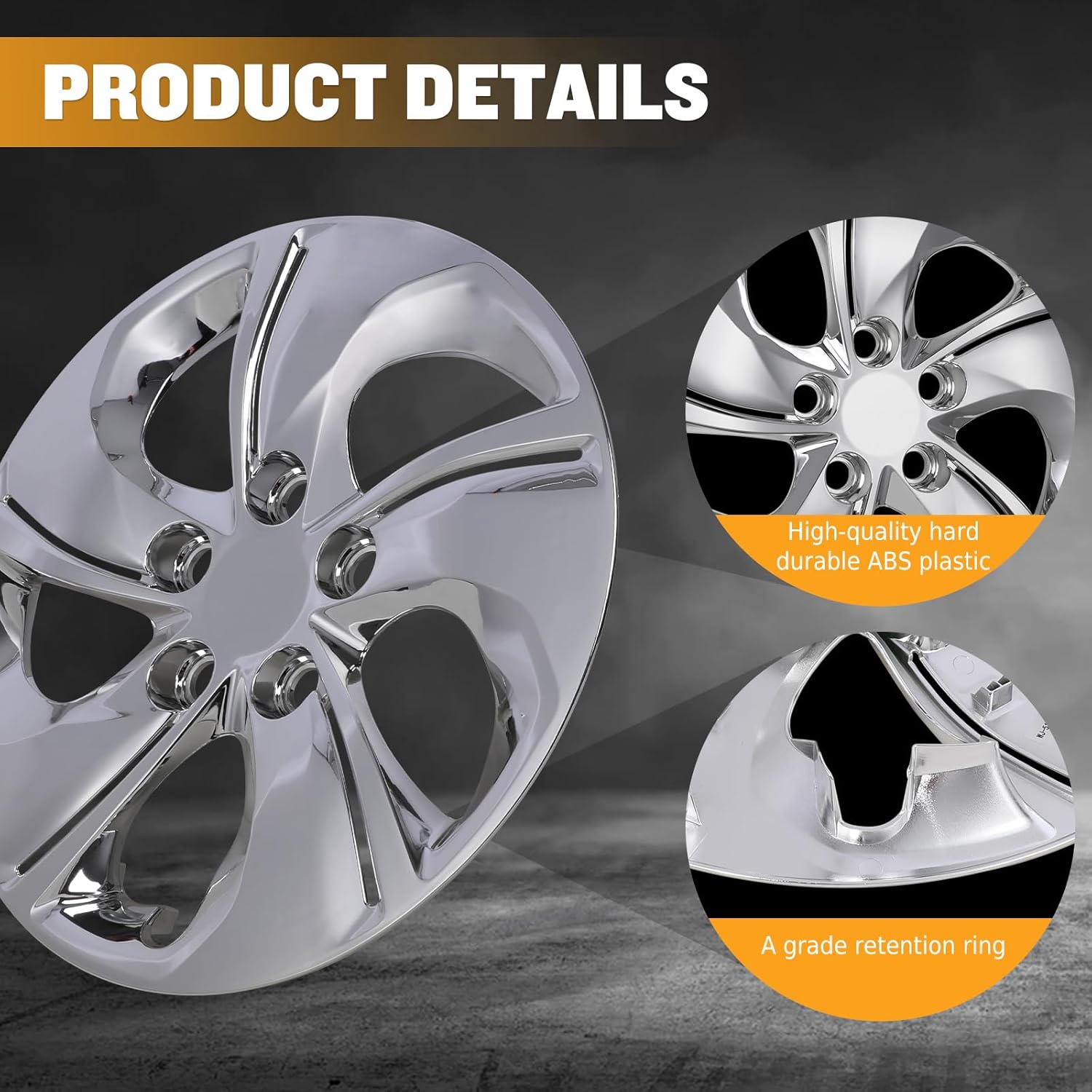 15” Chrome Finish Hubcaps for 2013-2015 Honda Civic Sedan, 2013 Honda Civic Coupe, Steel Wheels - Set of 4, Bolt-on Design Wheel Rim Covers, ABS&PC Material Hub Caps, 15-Inch Chrome Finish