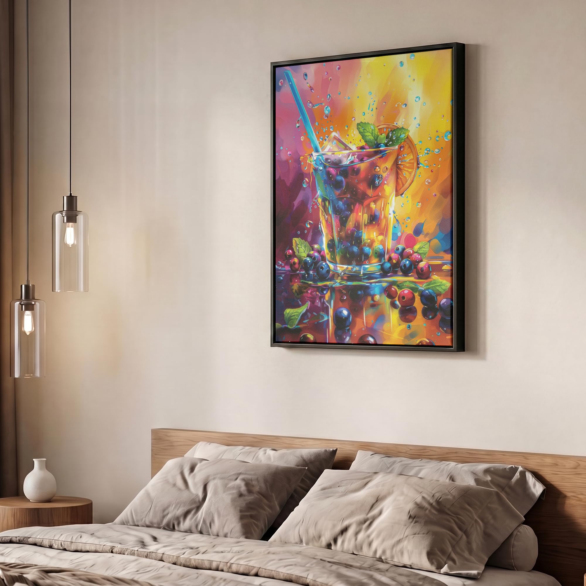 OnlyWow© Gemälde Mit Rahmen 60x80 cm Wohnzimmer Deko Modern Wandbild Kunstdruck auf Leinwand Bild Room Decor Geschenke Cocktail - Obst - Farbenfroh - Getränk