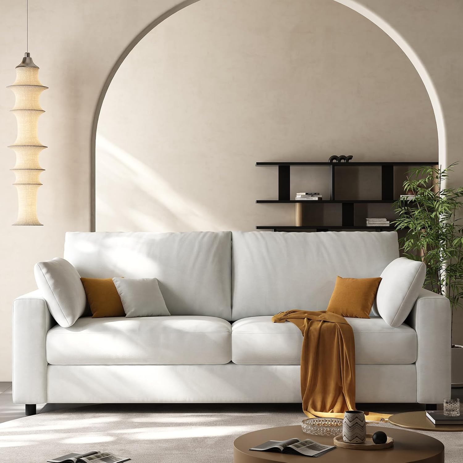 71” Loveseat Sofa, Mid Century Modern Decor Love Seat Couches for Living Room, Linen Fabric, Deep Cushions Couch for Bedroom, Solid and Easy to Install Love Seats Furniture (Beige, 71 Inch)