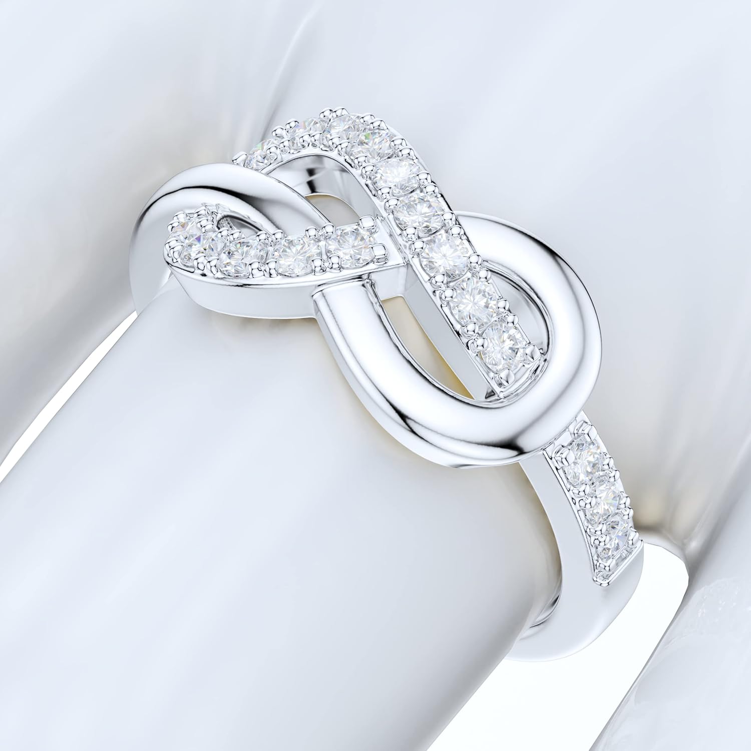 Real Sterling Silver Thick Tie The Infinity Love Knot Simulated Diamond or Genuine Moissanite Intertwined Ring Promise Ring