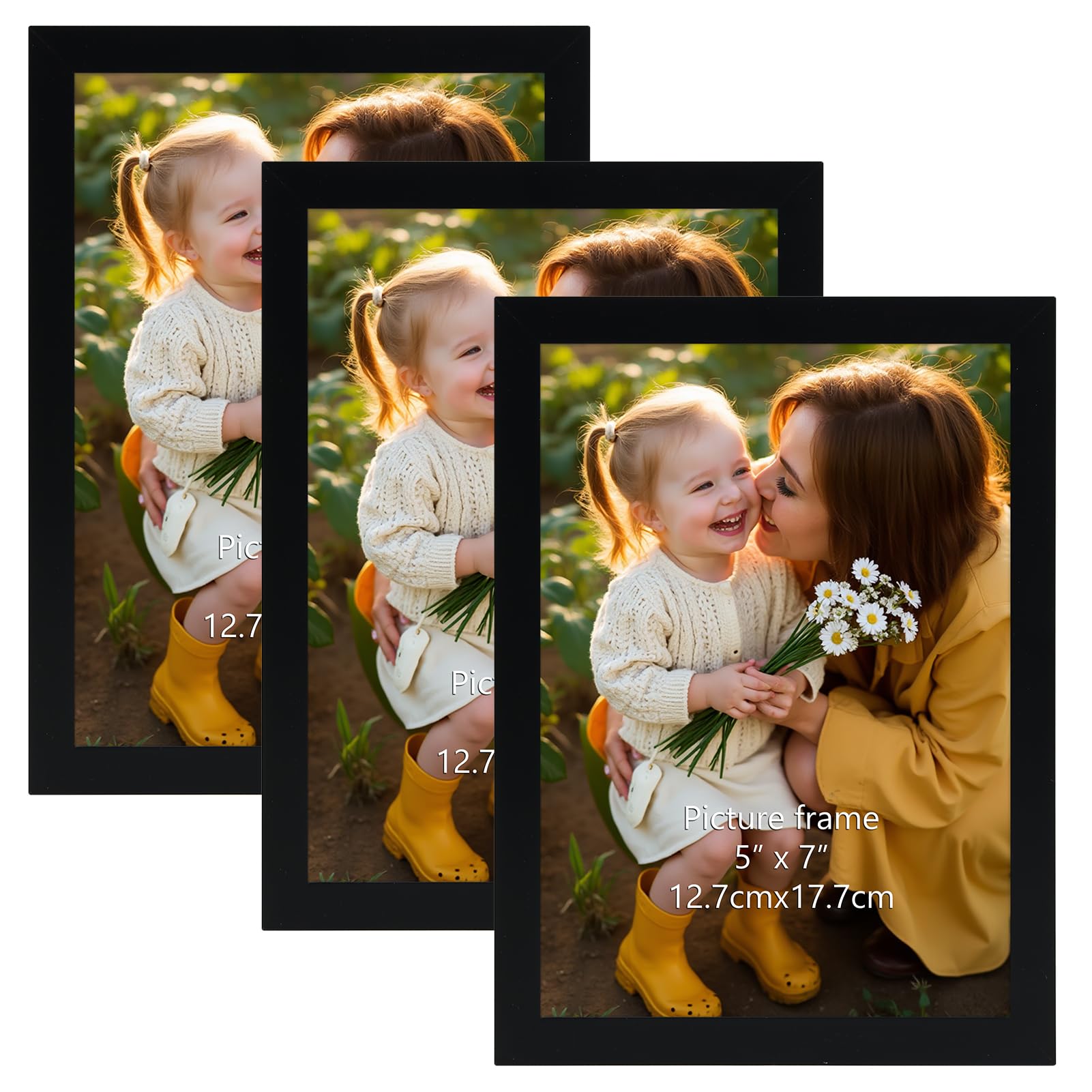 Hoikwo Black Photo Frames 7x5 Pack of 3, 5x7 Picture Frame for Wall or Tabletop Display Horizontal & Vertical Orientation