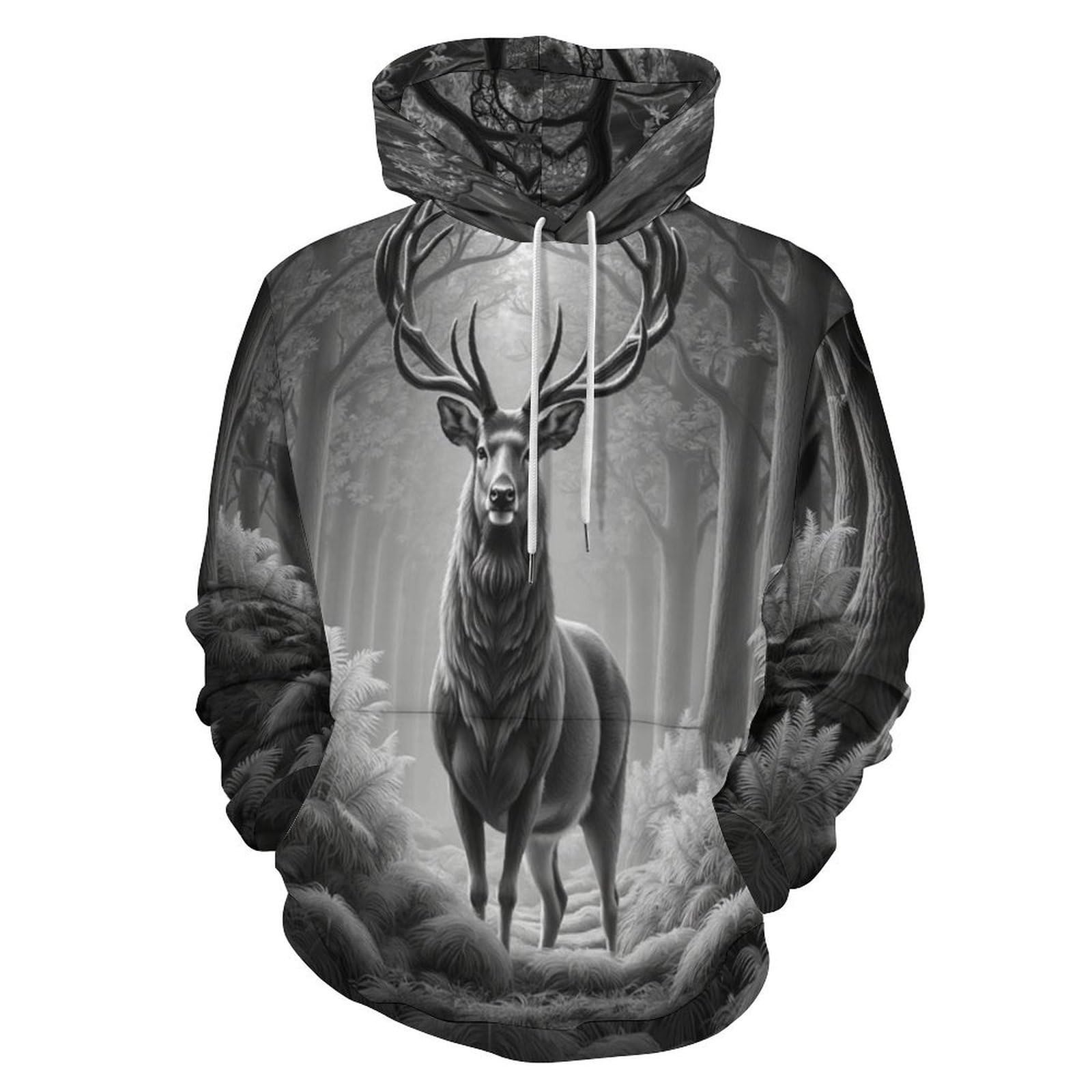 Sweat à capuche cerf 3D l'arbre majestueux pull gris aux finitions premium - 8