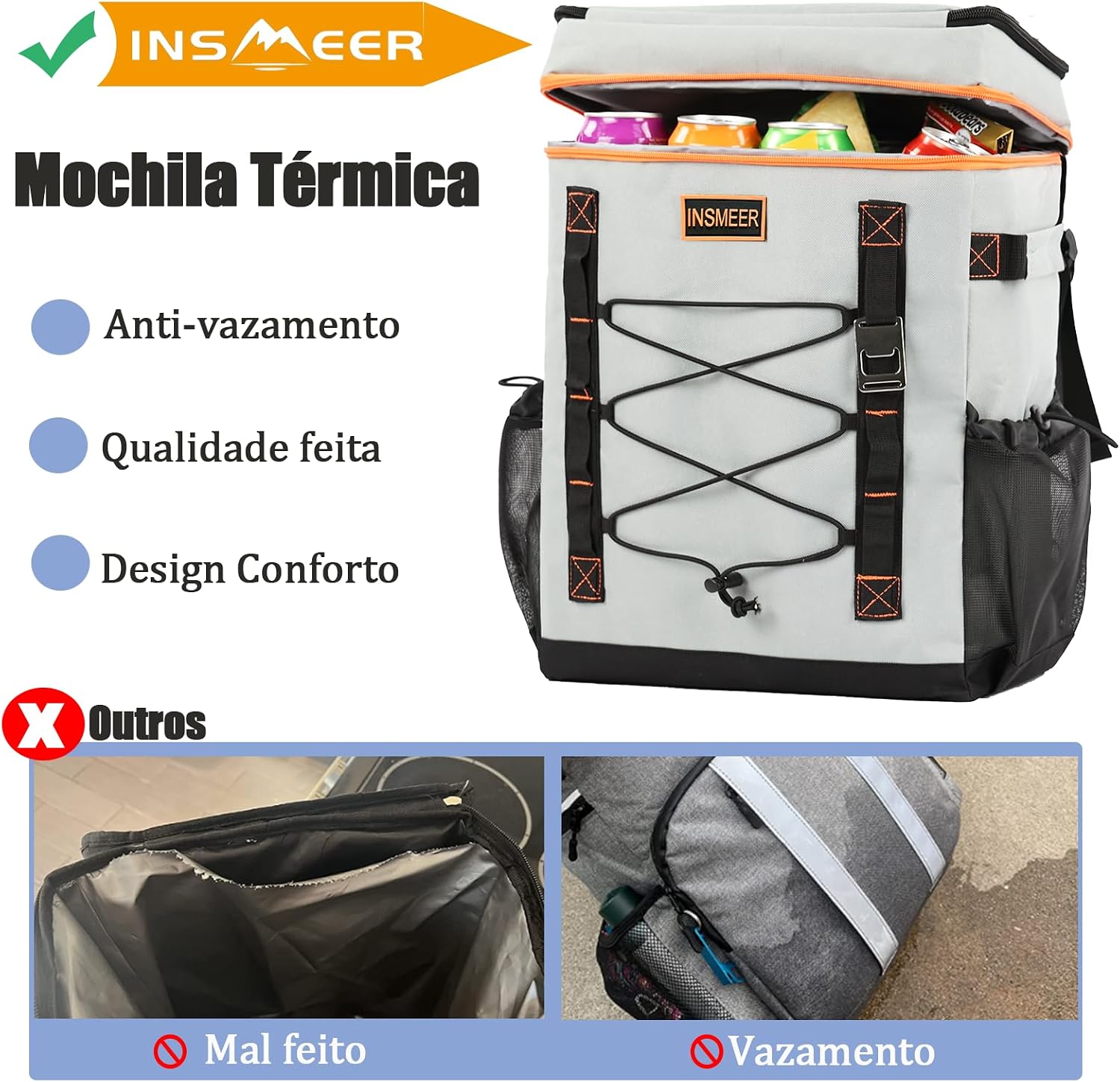 INSMEER Mochila Termica, 50 Latas Bolsa Termica Isotérmico Grande Caixa Termca Cooler Sacola Para acampamento, Mochila para Feminina Masculino Praia INSMEER Mochila Termica, 50 Latas Bolsa Termica Isotérmico Grande Caixa Termca Cooler Sacola Para acampamento, Mochila para Feminina Masculino Praia